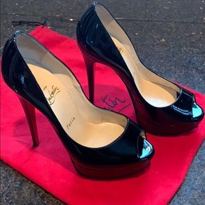 130mm black patent leather Louboutin platforms